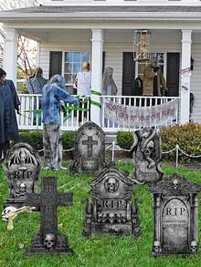 Set de 6 lápidas de Halloween, estaca de cementerio para el jardín, señal de lápida con base aterradora, material de PP, señal de lápida de tamaño grande reutilizable, grietas realistas, fácil de instalar, adecuado para decoración de lápidas en el jardín, decoración de fiesta de miedo al aire libre, decoración de ambiente de cementerio en el jardín