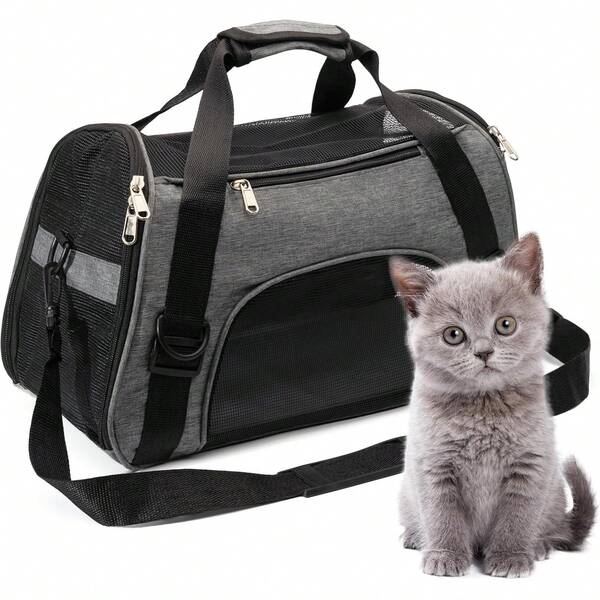 Transportín de viaje para mascotas de material blando para gatos, transportín para gatos, perros y cachorros, cómodo y portátil, plegable, aprobado para aerolíneas, transportín para gatos y perros pequeños y medianos, transportín de viaje plegable para cachorros