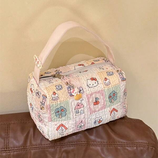 Sanrio 1 pieza Nuevo estilo Bolsa de maquillaje y lavado conveniente con diseño de gato Sanrio dibujos animados, bolsa de almacenamiento de viaje de gran capacidad y forma tridimensional
