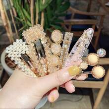 9-Piece Set,Hair Clip,French Style Pearl Hair Clip, Women's Korean Headwear, Side BB Clip, Cute Korean Version Hair Clip, Simple Duckbill Clip - 金色 - 查看 2