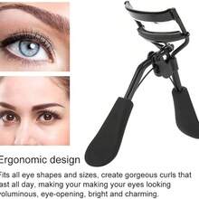 1pc Eyelash Curler, Professional Stainless Steel Eyelash Curler Silicone Ring Pad Eye Lash Curling Tool Fits All Eye Shape Ideal Girls(Black)