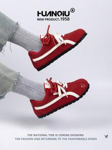 HUANQIU 2025新款女鞋女滑板鞋一双百搭时尚透气系带居家办公户外小白鞋百搭轻便舒适小白鞋系带软底运动鞋休闲鞋跑步鞋圣诞苹果红四季鞋 - 紅色 - 查看 8