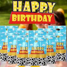 10/20/60pcs Cartoon Story Birthday Party Gift Bags, Cow Pattern, Cowboy Theme Party Supplies, Blue Sky White Cloud Pattern, With Handles, Cartoon Toy Theme Birthday Party Decorations - Blue - View 6