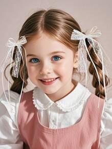 2 Pieces Of Super Fairy Lace Streamer Bow Pearl Hairpin, Korean Princess Head High-End Hairpin, Ballet Style Clip Hair Ornament