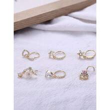 Milacolato PCS 20G Dangle Nose Rings For Women - Butterfly, Heart, Moon, Flower, Cross CZ Hoops - Cartilage Earring Piercing Jewelry - 彩色 - 查看 5