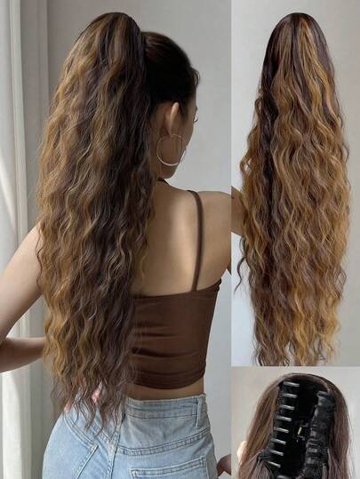 ZURO 26 inch lange, golvende synthetische paardenstaart extensions, hittebestendige vezels, geschikt voor vrouwen en meisjes, voor feestjes en dagelijks gebruik.