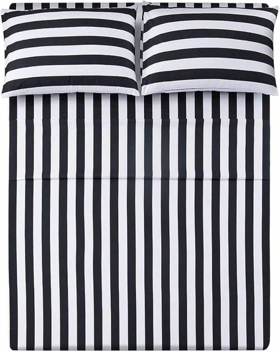 Best Season 4 Piece Bed Sheet Set - Full Size - Soft Microfiber Bedding Sheet Set, Deep Pocket, Stain, Fade & Wrinkle Resistant (Plaid Black & White), Luxury Comfortable - 黑白條紋 - 查看 1