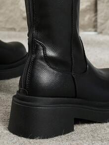 搭配礼服，女士时尚靴子欧美小众粗跟厚底轻便西部绒靴百褶靴女秋冬新款复古机车靴修身时尚骑士靴棕色长靴