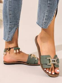 新款春夏时尚品牌 H 款女士拖鞋，休闲系带罗马凉鞋，舒适一脚蹬穆勒凉鞋，颜色：黑色、米色、棕色、平底、压花、沙漠钥匙、法式优雅水钻厚底坡跟凉鞋、沙滩鞋、简约室内/室外拖鞋、鳄鱼纹金属装饰平底凉鞋