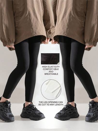 2 件可调节纯色罗纹紧身裤，舒适且适合休闲穿着，儿童