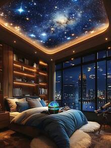 LED Northern Lights Projection Atmosphere Light Remote Control USB Plug-In Room LED Romantic Starry Sky Light, Festival Atmosphere Magic Lighting Lamp, Perfect Warm-Hearted Gift, Warming And Romantic Choice, Compact And Portable, Doesn't Take Up Space, Can Be Taken Out With A Power Bank, Immersed In Light And Shadow Magic At Anytime, Add A Touch Of Dreamy Sensation To Your Life~ - 黑色 - 查看 5