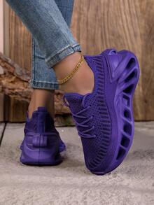 女士时尚防滑透气休闲运动鞋、跑步鞋、户外步行鞋、系带百搭运动休闲鞋 - 紫色 - 查看 9