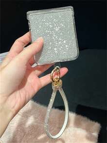 Luxury 3D Rhinestone Butterfly Water Ripple Folding Phone Case With Bowknot Pendant Compatible With Samsung For Galaxy Z Flip7 6 Z Flip 5 Z Flip 4 Z Flip 3 INS Clear PC Hard Protect Back Cover - Drill Rope - View 3