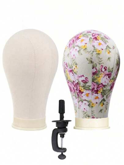 Model Kepala Wig Kanvas 22 Inci, Dengan Lubang Pemasangan, Cocok Untuk Pembuatan, Penataan, dan Pajangan Wig, Kontur Kepala Lebih Realistis, Dilengkapi dengan Stand Wig