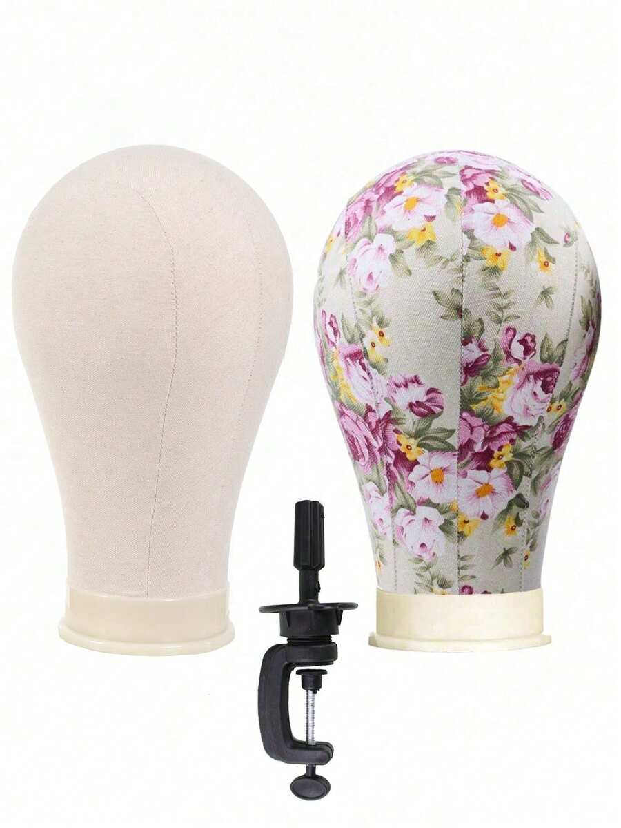 22 pulgadas Modelo de cabeza de peluca de lienzo, con agujeros de instalación, adecuado para la fabricación, el peinado y la exhibición de pelucas, contorno de cabeza talla grande realista, incluye soporte para peluca