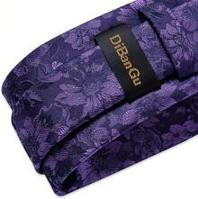 Silk Floral Necktie Set With Tie Clip, Handkerchief & Cufflinks - Purple - View 9