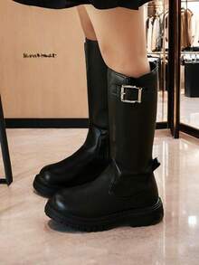 Botas altas para niñas para otoño/invierno, botas altas con cremallera lateral, botas de princesa de moda para niños, diseño minimalista, talla 27-37