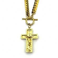 Stainless Steel Cross Jesus Crucifixion Pendant Necklace, Unisex, Gold Hip Hop Style Neck Chain, Christian Jewelry - Necklace - View 6