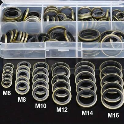 Caja de 100 piezas Kit de juntas de drenaje del cárter del automóvil, kit de reemplazo de juntas de tapón de drenaje de goma, 20 piezas M6 - 20 piezas M8 - 15 piezas M10 - 15 piezas M12 - 20 piezas M14 - 10 piezas M16