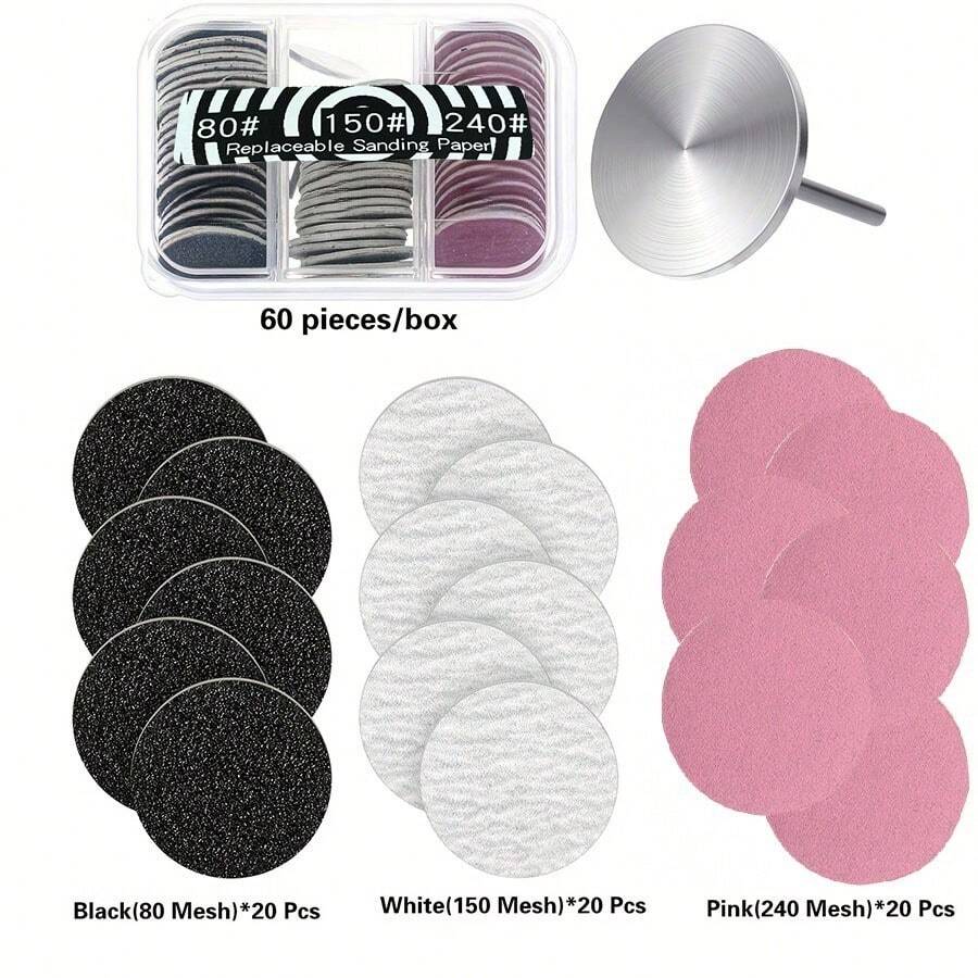 60片砂纸片 | 0.98英寸金属指甲钻头 - 修脚和修甲替换件 - 彩色 - 查看 1