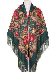 1 件女士复古红黑多色传统印花围巾、时尚披肩、温暖冬季流苏面料围巾、派对装饰奢华斗篷 - 彩色 - 查看 12