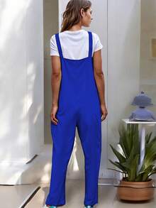 Overol Sin Mangas Holgado Con Bolsillos De Moda Para Dama - Azul rey - Ver 4
