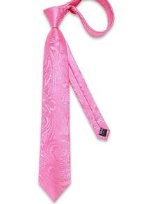 Conjunto de corbata de seda con estampado floral, incluye pinza de corbata, pañuelo y gemelos - Rosa - Ver 4