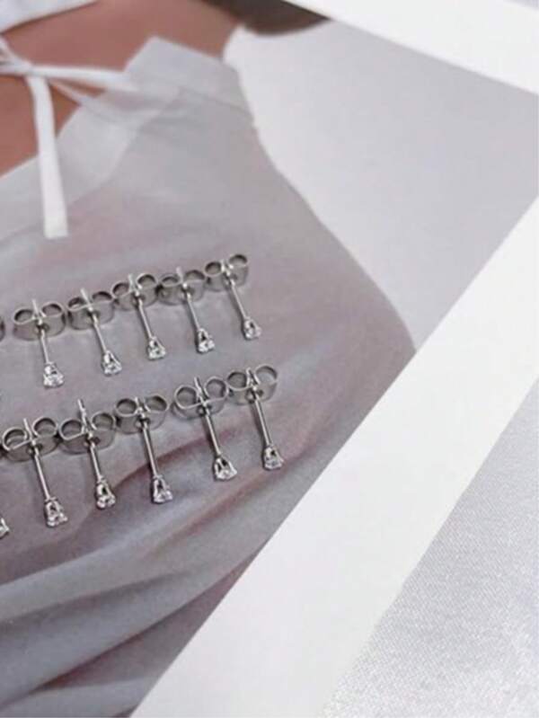4 Pairs Stainless Steel Women's Cubic Zirconia Stud Earrings, Minimalist Earrings