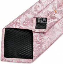 Silk Floral Necktie Set With Tie Clip, Handkerchief & Cufflinks - Blush Pink Paisley - View 2