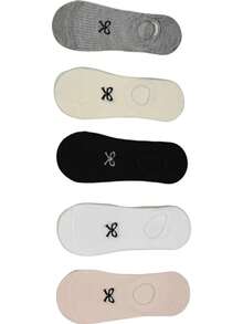 5pairs Women Sweet Bowknot Simple Boat Socks Invisible Socks - Multicolor - View 4