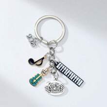1 Pc Musical Instrument Keychain, 2025 Keyboard Guitar Clef Piano Keychain, Piano Teacher Keychain, Couples DIY Accessory Car Accessories Bag Charm Backpack For School - Multicolor - View 5