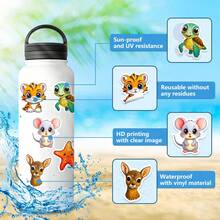 50 Huaiyuan Kawaii Big Eyed Animal Stickers - Waterproof, Reusable Decals With Whimsical Cartoon Designs For Laptops, Skateboards, Luggage, And Water Bottles - Bright Party Gifts And DIY Decorations, Fun Stickers