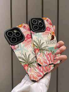 Plant 1pc Summer Coconut Tree Pattern Vertical Faux Leather Anti-Fall Anti-Fingerprint Shockproof Phone Case, Compatible With Apple And Models - Multicolor - View 5