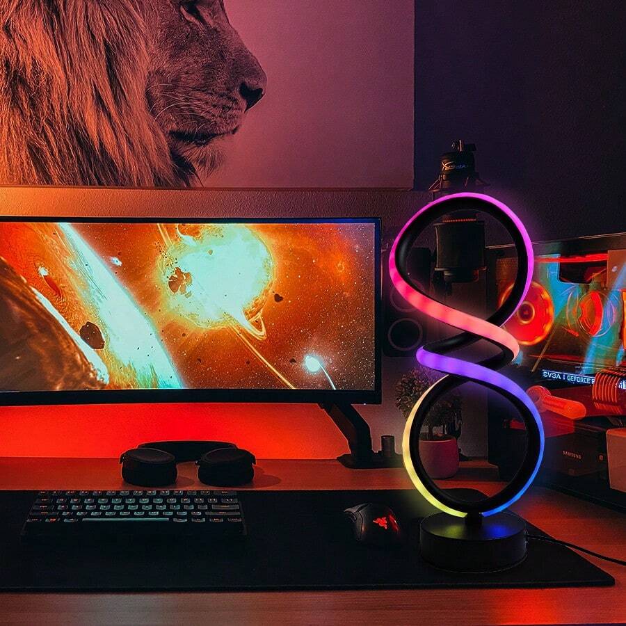 1 Stück nordische kreative Ring Schreibtischlampe, 36 Beleuchtungsmodi, farbige Lauflichter, Stimmungsbeleuchtung