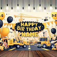 1 szt. Spersonalizowane tło na przyjęcie urodzinowe, motyw złotej koparki, spersonalizowana nazwa, dekoracja domu