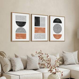 FajerminArt Optional Frame Wall Arts Canvas Posters Set Mid Century Boho Pictures Modern Geometric Wall Decor Minimalist Black Brown Bohemian Abstract Painting Artwork For Living Room Bedroom Office Natural