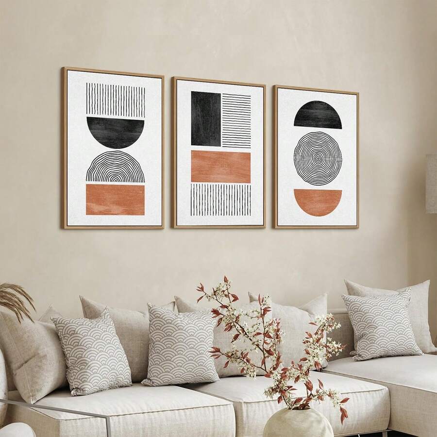 FajerminArt Framed Canvas Wall Art Poster Set, Medieval Bohemian Style Picture, Modern Geometric Wall Decor, Minimalist Black Brown Bohemian Abstract Painting, Suitable For Living Room, Bedroom, Office, Natural Style - Multicolor - View 1