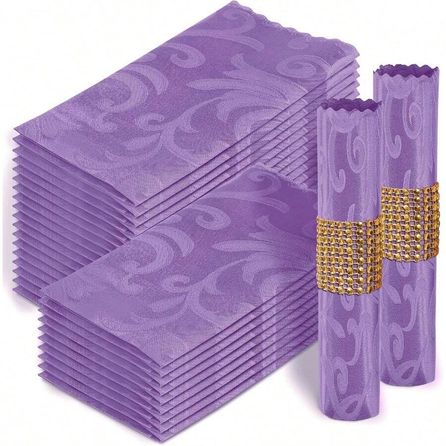 50 Pack Jacquard Satin Napkins 17x17 Inches Damask Dinner Decor Scalloped Square Silky Wedding Napkins Smooth Table Cloth For Restaurant Graduation Party Lime Green