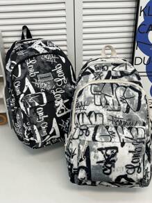 Fashionable Classic Graffiti Ladies' Backpack, Large Capacity, Foldable, Multi-Compartment, Suitable For Outdoor Activities, Short Trips, Hiking, And School.