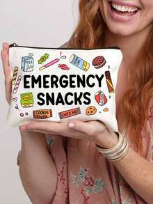 "EMERGENCY SNACKS"Pattern Print Makeup Bag&Toiletry Storage Bag -Boho Style Reusable Medicine Bag,Snack Aesthetic Pen Bag Storage Bag , Travel And Makeup Storage Bag - For School, Summer Home Decor, Snack Bag9in*6in Make Up Bag - Multicolor - View 7