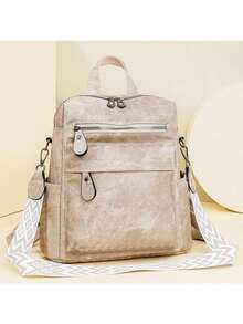 2025年新款中号旅行背包女背包女式真皮背包女孩女士书包 - 卡其色 - 查看 1