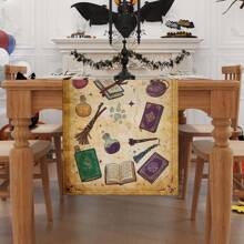 1/25pcs Pumpkin & Colorful Crow Designed Durable Table Runner, Suitable For Autumn Halloween Home Kitchen Decor, Holiday Party, Halloween Decor, Fall Theme Decor, Indoor Decoration, Party Supplies, Holiday Gift, Room Decor, Dining Table Decor