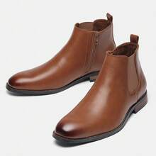 Men's Chelsea Boots, Business/Commute, Side Zipper, Rubber Wood Heel & Sole, Retro Distressed Dual-Color Uppers, Classic Ankle Boots - Ginger - View 5