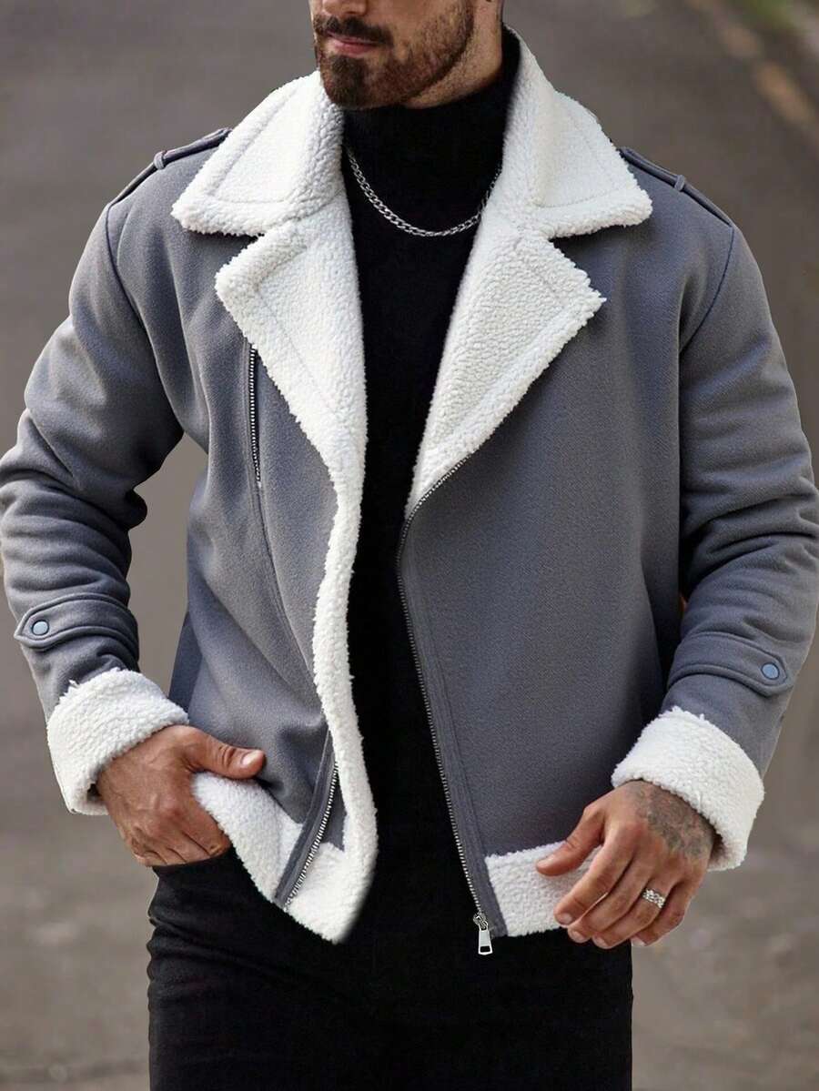 Chaqueta de manga larga con forro de gamuza y felpa para hombres, forro grueso y cálido, con cremallera, color gris claro, adecuada para uso casual, ir al trabajo, actividades al aire libre, uso diario, regalo para novio/esposo, otoño/invierno