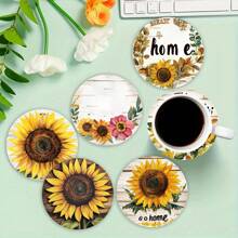 1套/4件/6件夏季向日葵和图案图案硅藻泥杯垫，咖啡杯垫，家庭和餐厅多场合装饰，节日送礼，餐桌装饰，野餐装饰，主题派对装饰。
