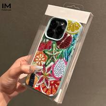 Large Hole Leather Texture Design Embroidered Fruit Pattern Element Printing Anti-Drop Shockproof All-Inclusive Mobile Phone Case Suitable For IPhone 16pro Max/16pro/16plus/16/15/14/13/12/11/XSMAX/XS Cute Fashion Halloween Valentine's Day Christmas Gift - trắng - Xem 5
