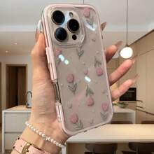 Pink Tulip Rainbow Transparent Phone Case, Minimalist Design, Compatible With IPhone 16/16 Plus/16 Pro/16 Pro Max, 15/15 Plus/15 Pro/15 Pro Max, 14/14 Plus/14 Pro/14 Pro Max, 13/13 Pro/13 Pro Max, 12/12 Pro/12 Pro Max, 11/11 Pro Max Waterproof Shockproof Anti-Fall Scratch Resistant - Pink - View 4