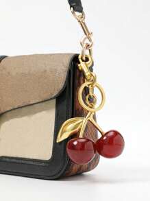 1pc Cherry Pendant, New Big Cherry Shape Crystal Pendant Key Chain, Sparkling Cherry Keyring Charm With Clip, Shiny Resin And Metal Materials, For Women Wallet And Bag Car Accessories Bag Charm School