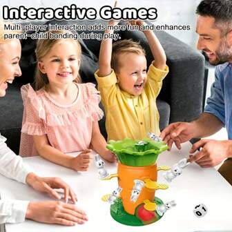 Colorful Carrot Balance Tower Toy - Fun Family-Friendly Interactive Desktop Game For Youngsters, Plastic Rabbit & Vegetable Stackable Tower With Green Base, Educational STEM Playtime Activity,Travel Games