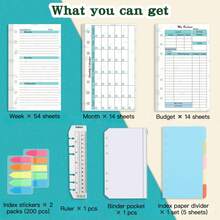 6-Loch Lose-Blatt-Notizbuch Ersatz-Zubehör-Set, Wochenplan, Monatsplan, Haushaltsbuch Ersatz-Innenseiten, Handkonten Innenseiten, A6 Notizbuch Ersatz-Innenteil